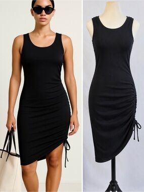 ♨️NWT Good American Adjustable Side-Ruch Tank Dress Black Sz 1 / Small 🧡